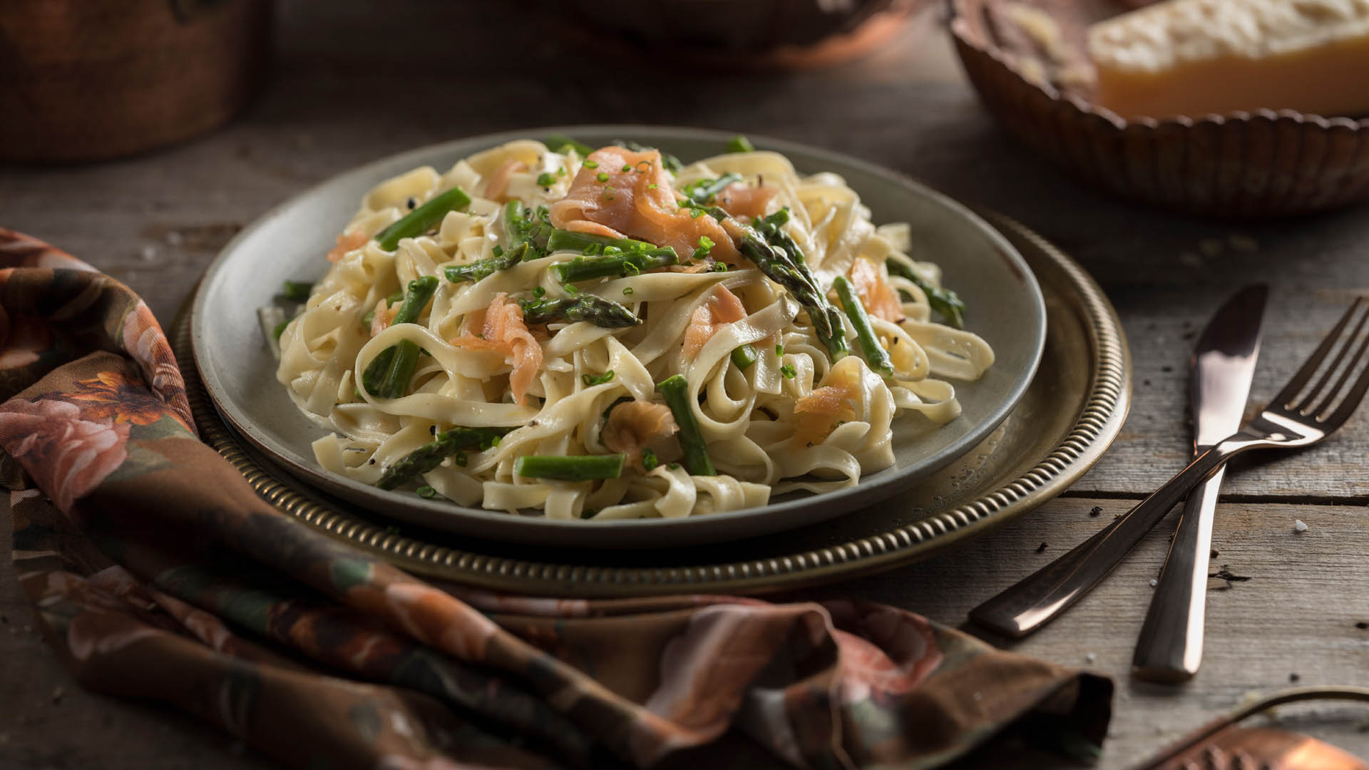 Lemon Asparagus Fettuccine with Smoked Salmon